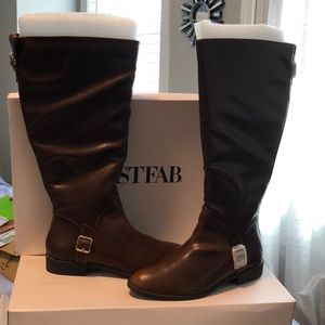 Just Fab brown wide-calf riding boots.